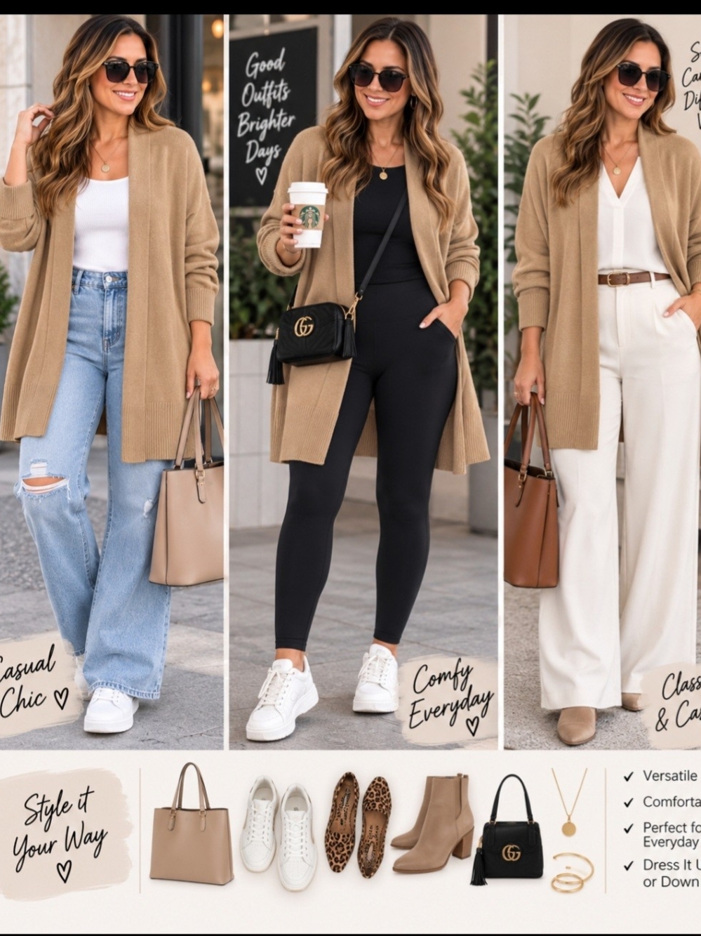 **Ava & Viv Tan Open-Front Long Cardigan Pit 28 To 30 FITS 2X3X